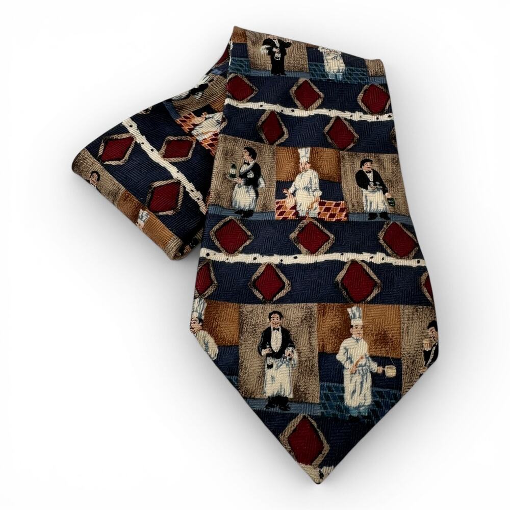 Reyn Spooner Bon Appetit 1988 Guy Buffet Italian Silk Tie USA Vintage - Picture 2 of 10